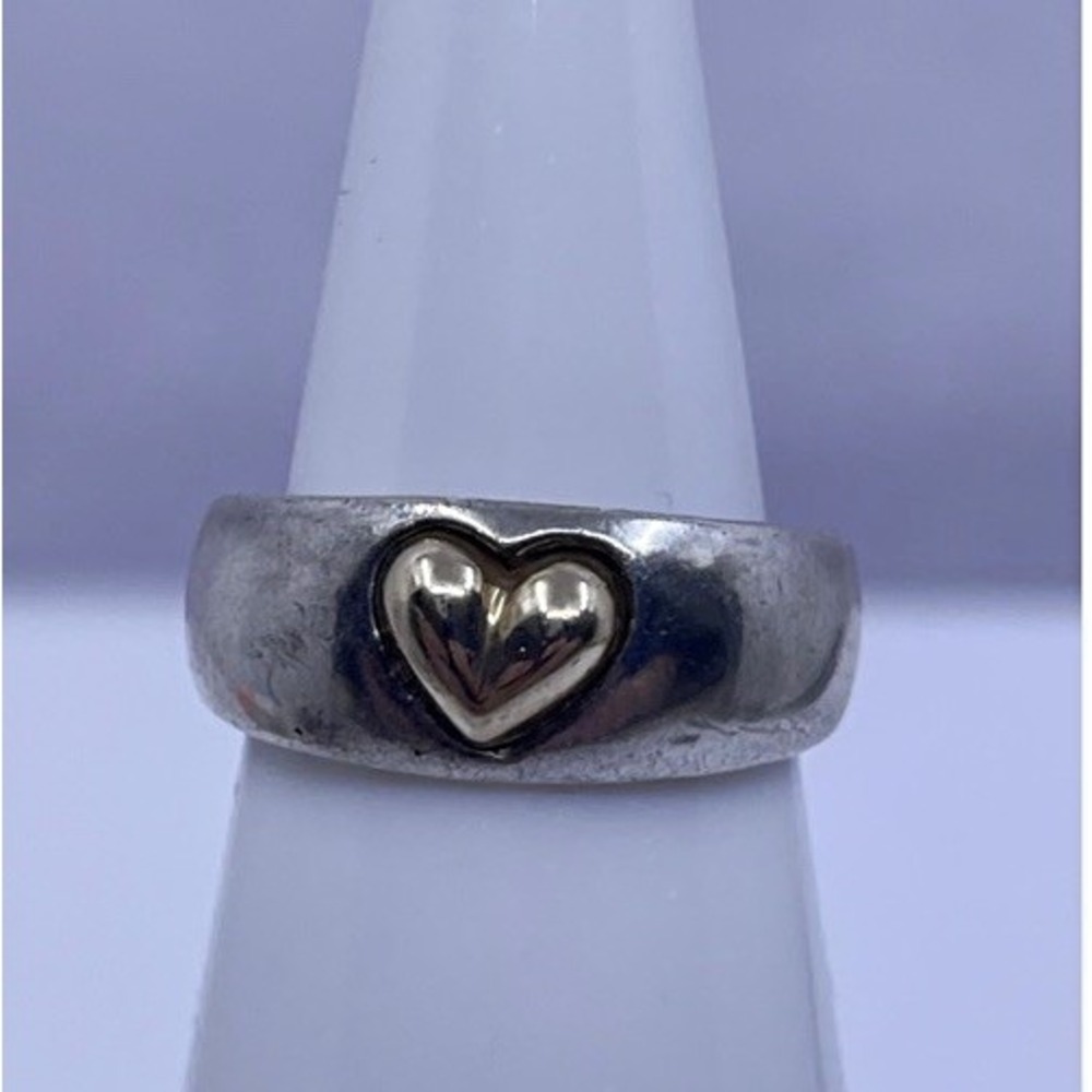 ESPO Signed 925 Sterling Silver + 14K Heart Ring